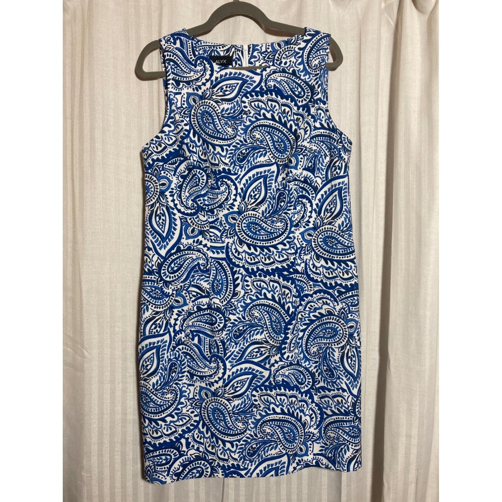 Coastal Blue White Paisley Sleeveless Sheath Dress 14 Resortwear Preppy Nautical